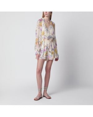 Zimmermann Cream Short Jumpsuit With Floral Pattern - White