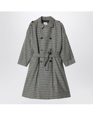 Douuod Double-Breasted Wool-Blend Trench Coat With Check Pattern - Grey