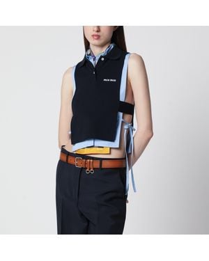 Miu Miu Piqué Top With Logo - Blue