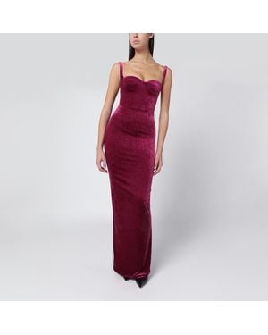 Balenciaga Long Plum-Colored Velvet Dress