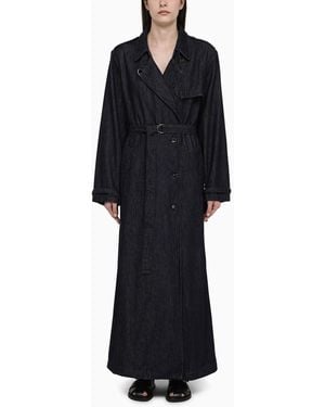 Dries Van Noten Trench lungo indaco in denim - Nero