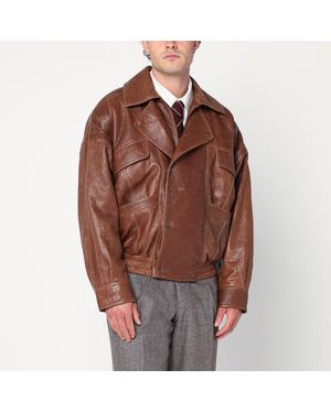 Saint Laurent Leather Bomber - Brown