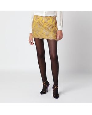 Saint Laurent Mini-Jupe Or Nude En Dentelle - Jaune