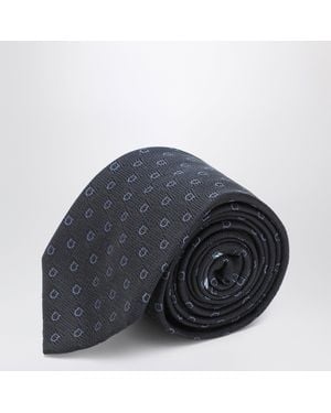 Ferragamo Cravate Gancini Bleu Foncé En Soie Jacquard