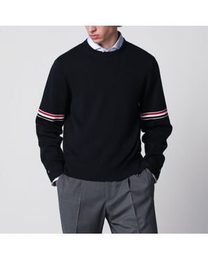Thom Browne Marineblauer Baumwollpullover Mit Trikolore-Details - Schwarz