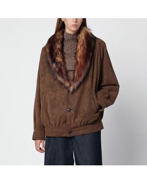 MM6 by Maison Margiela Suede-Effect Jacket With Faux Fur Collar - Brown
