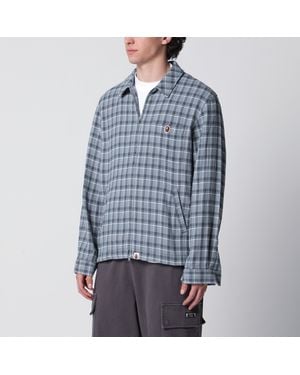 A Bathing Ape Zipup Shirt With Check Pattern - Blue