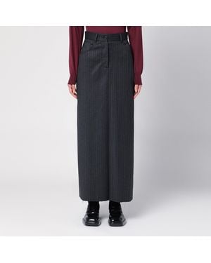 Department 5 Gray Pinstripe Wool-blend Skirt - Black