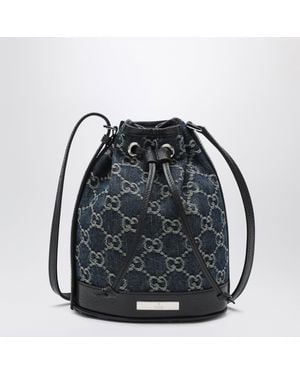Gucci Mini-Beuteltasche Mit Logo-Plakette Aus Gg-Denim Blau - Schwarz
