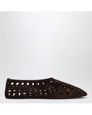 Alaïa Durchbrochene Hausschuhe Vienne Aus Braunem Wildleder - Schwarz