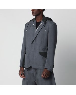 Sacai Khaki Wool And Nylon Jacket - Gray