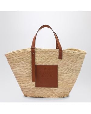 Loewe Large Basket Bag In Palm Leaf And Leather - Brown