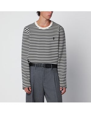 Ami Paris Ivory Striped Ami De Coeur Jumper - Black