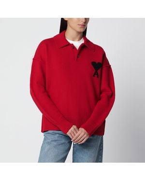 Ami Paris Ami De Coeur Polo Sweater - Red