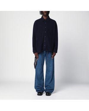 Destin Navy Wool Overshirt With Graphic Print - Blue