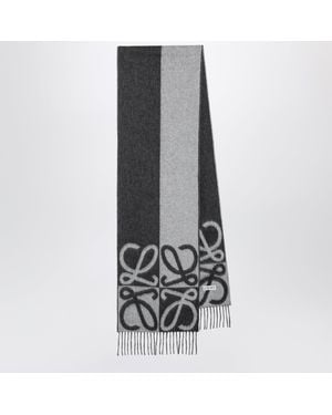Loewe Bicolour Anagram Jacquard Wool-Cashmere Scarf - Grey