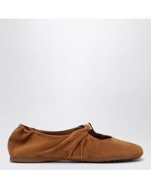 Loewe Pebble Soft Suede Goatskin Ballet Flats - Brown