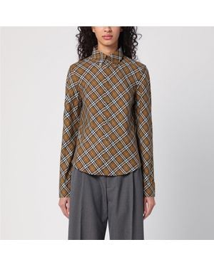 Burberry Chemise En Coton Check Couleur Rouille - Marron