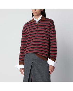 Prada Striped Tobacco And Slate Cashmere Polo Shirt - Red