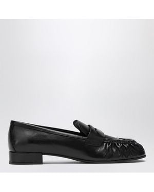 Prada Ruched Loafers With Logo - Black