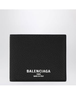 Balenciaga Grained Leather Card Holder With Logo - Black