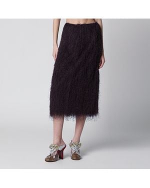 Dries Van Noten Dark Midi Skirt With Fringes - Black