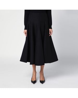 Valentino Black Silk Flounced Midi Skirt