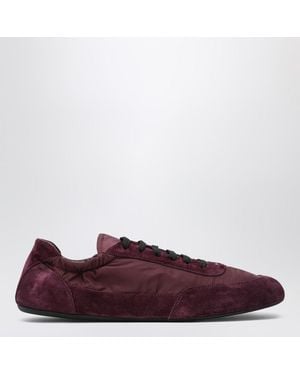 Prada Burgunderfarbener Re-Nylon- Und Wildleder-Sneaker-Kollaps - Rot