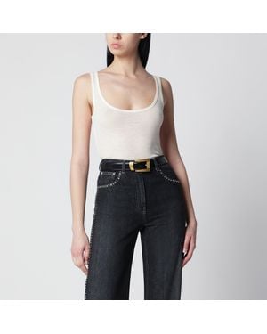Versace Cream Wool Tank Top With Logo Embroidery - Black