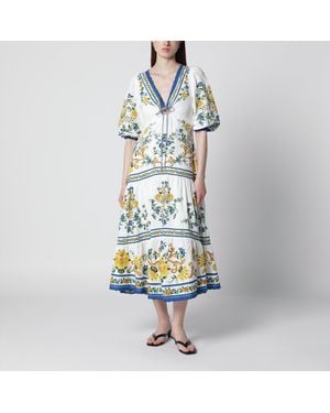 FARM Rio Emily Floral Tapestry Drawstring Midi Dress - White