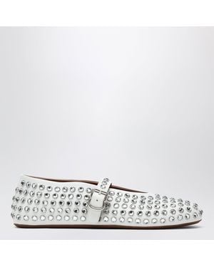 Alaïa Leather Ballerina With Crystals - White