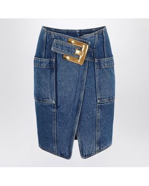 Balmain Denim Skirt With Belt - Blue