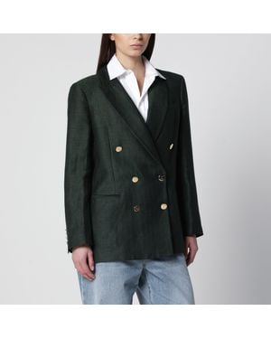 VI TO VI Double-Breasted Linen-Blend Jacket - Black