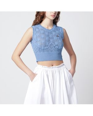 Vivienne Westwood Light Crochet Top With Orb Logo - Blue