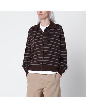 Cordera Striped Cotton Polo Cardigan - Black