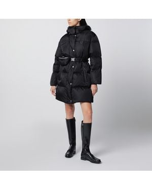 Prada Re-Nylon Long Down Jacket With Belt Bag - Black