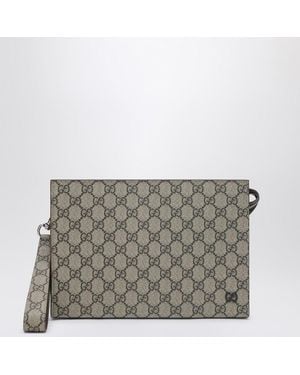 Gucci Pouch piccola in tessuto gg beige/ebano - Grigio