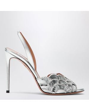 Aquazzura Ce Soir Silver Sandals In Nappa Leather - White