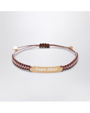 Miu Miu Bracciale rosa/marrone con cordino intrecciato - Metallizzato