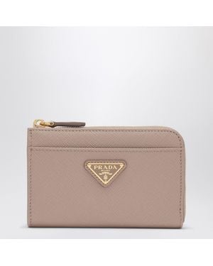 Prada Powderpink Saffiano Leather Zip Key Holder - Brown