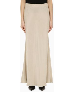 Max Mara Long Beige Linen-blend Skirt - Natural