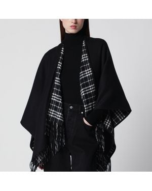 Burberry Reversible Wool Check Cape With Fringes - Black