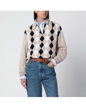 Miu Miu Argyle Cashmere Polo Shirt - Blue