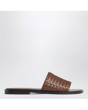 Bottega Veneta Mules Elio En Cuir Tressé Marron