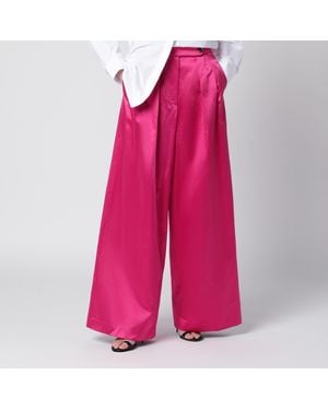 Dries Van Noten Wide Pleated Fuchsia Satin Trousers - Pink