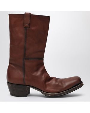 Prada Antiqued Leather Ankle Boots - Brown