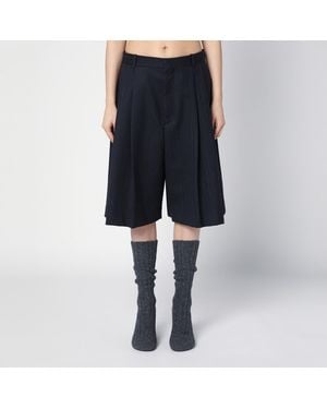 Bottega Veneta Wide\/ Melange Wool Bermuda Shorts - Blue