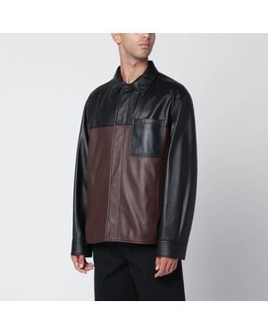 Loewe Giacca camicia nera/burgundy in pelle - Nero