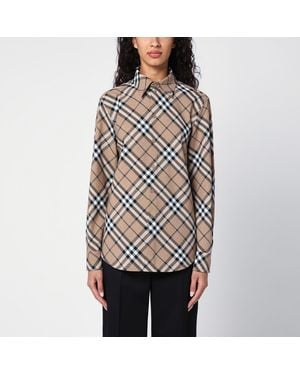 Burberry Check Pattern Wool Blend Shirt - Black