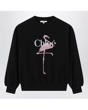 Chloé Cotton Sweatshirt With Flamingo Print - Black